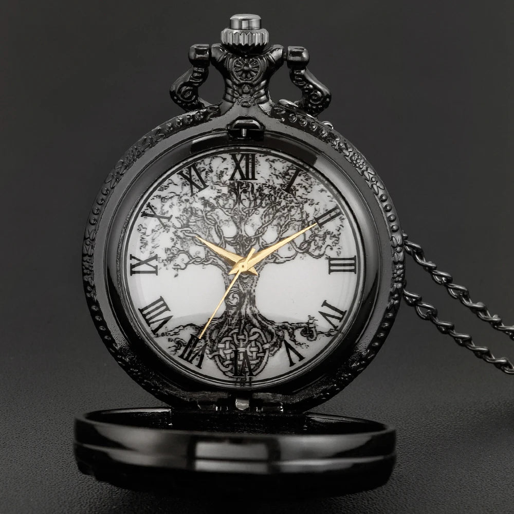 Vintage All Black Pocket Watch Tree of Life.