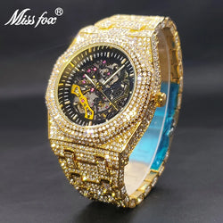 Men's Gold Octagon Mechaincal Watches Full Zircon Big Hip Hop Fashion Waterproof Automatic Wristwatches For Man Dropshipping