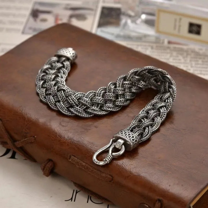 Silver Vintage Double Stranded Bracelet Men&