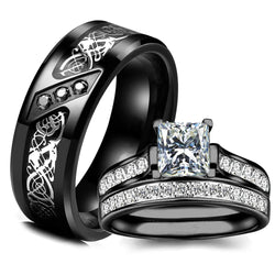 Fashion Couple Women's White Ring Sets Men's Stainless Steel.