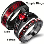 Fashion Couple Women's Red Rings Set Men's Stainless Steel.