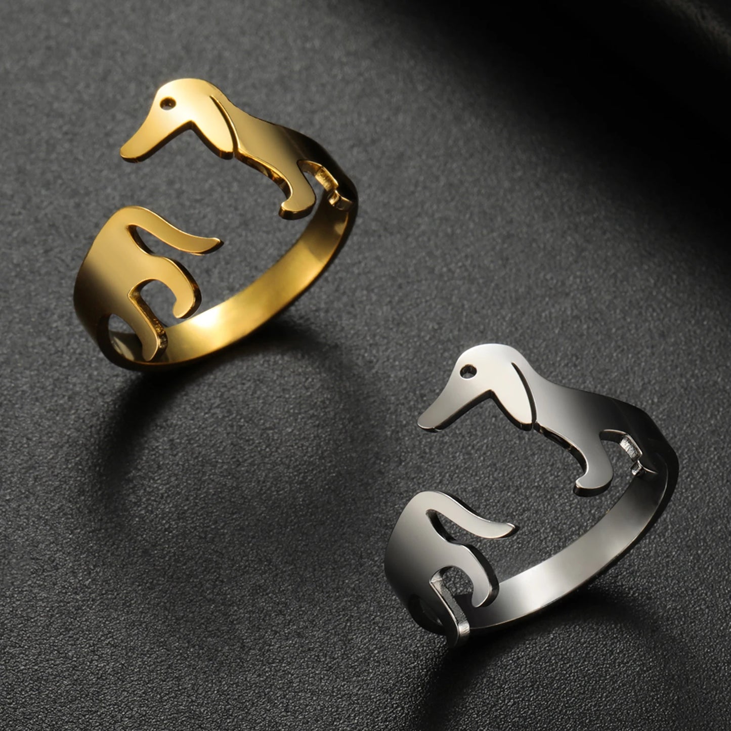 Cute Dog Adjustable Stainless Steel Ring