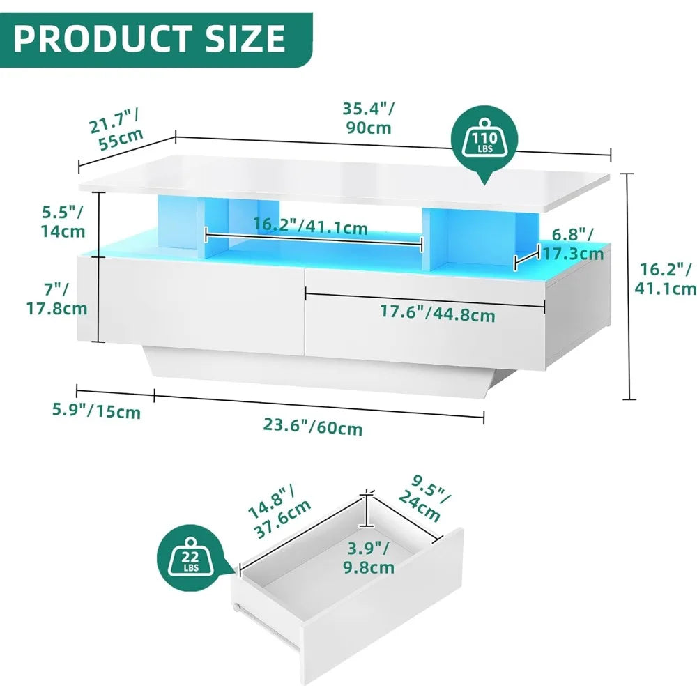 LED Coffee Table with Storage: Modern Functionality for Your Living Space.