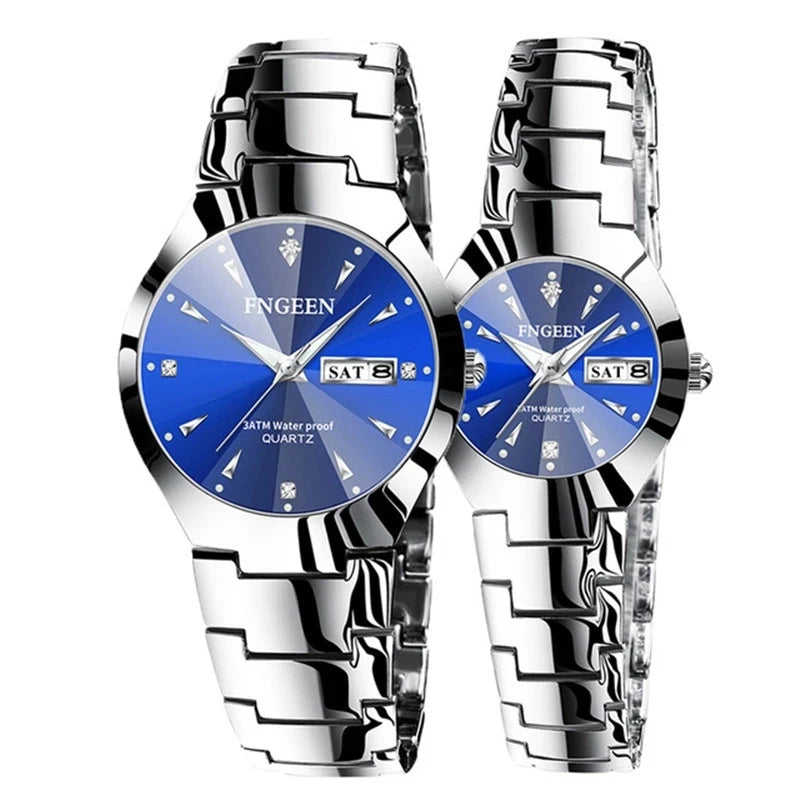 Luxury waterproof couple quartz watch set.