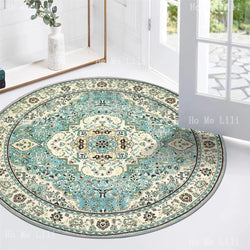 Persian Floral Medallion Round Flannel Rug Soft Non-Slip Machine Washable Bedroom Mat Indoor Accent Entry Carpet