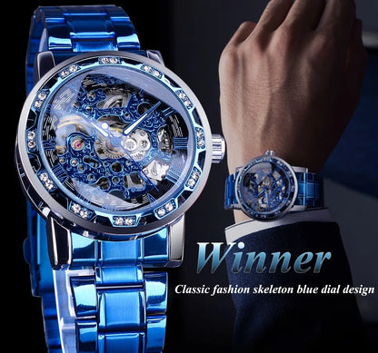 Diamond Mechanical Watch Luminous Gear Movement.