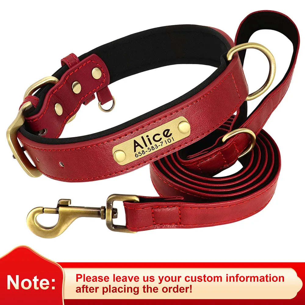 PU Leather Dog Collar and Leash Set Soft Durable Plain Leather Dogs Collars 5ft Lead Adjustable for Small Medium Dogs Pug