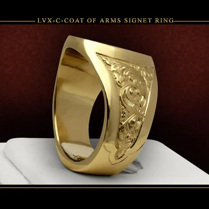 Ring men trends 2024 Crown Lion Shield Badge Ring 18k Yellow Gold Color Royal Seal Men's Ring for party gift for boy