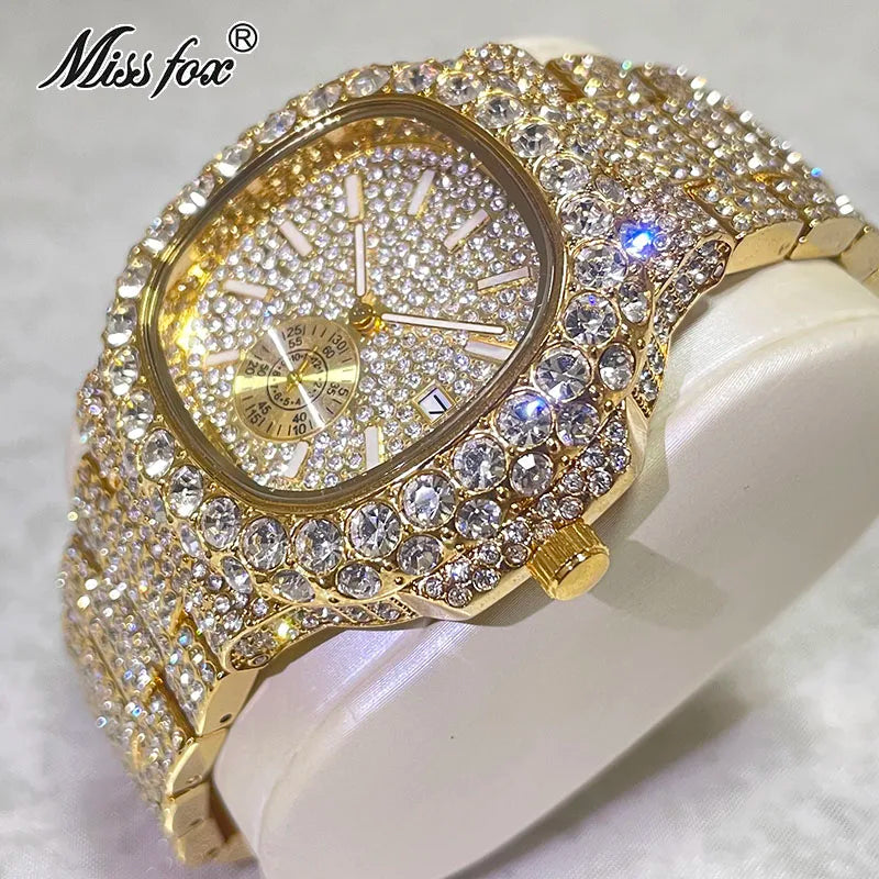 Brand MISSFOX Fashion Iced Out Watches Men.