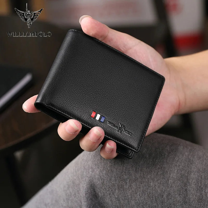 WILLIAMPOLO Men‘s Wallet Genuine Leather Men Wallets Short Male Purse Card Holder Wallet For Men Fashion High Quality