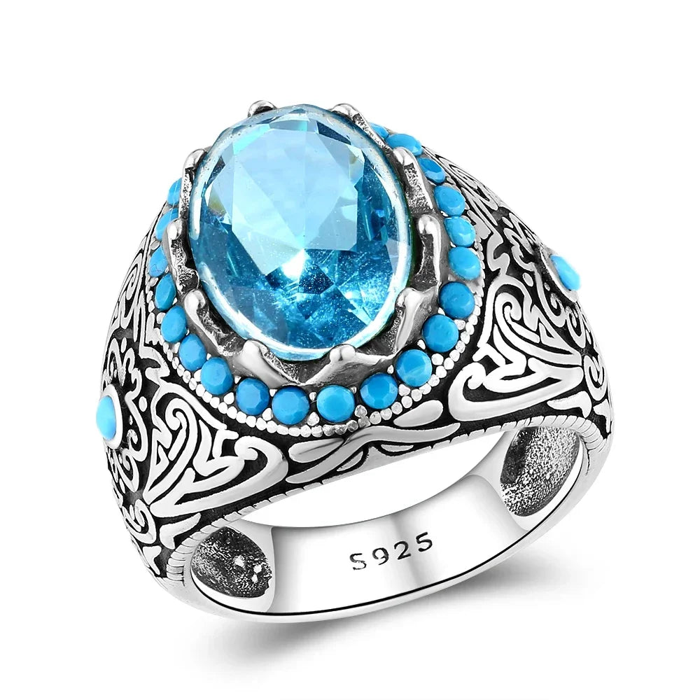 Silver Ring for unisex Blue Zircon Finger.