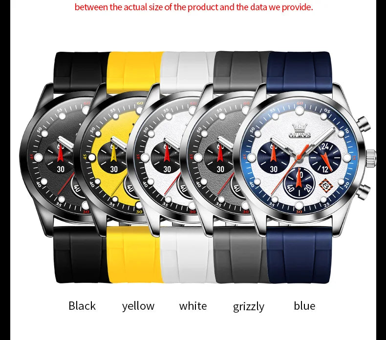 OLEVS Luxury Watch Men Silicone Strap Waterproof Luminous Chronograph