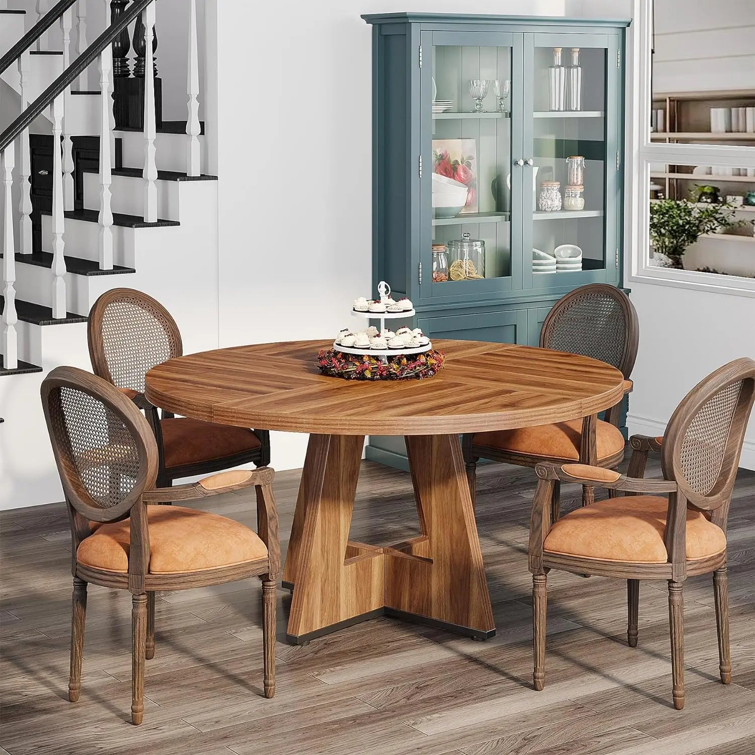 Round Dining Table for 4: 47 Inch Farmhouse Kitchen Table