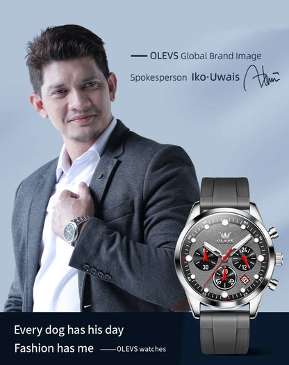 OLEVS Luxury Watch Men Silicone Strap Waterproof Luminous Chronograph