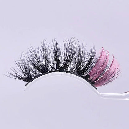 New glitter ombre Colored Lashes 20MM Mink Lashes Wholesale Dramatic Colorful Natural Eyelashes Extension Make up Fake Eyelashes