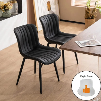 YOUNUOKE Black Dining Chairs Set of 2 Upholstered Mid Century Modern Kitchen Chair Armless Faux Leather Accent Guest Side