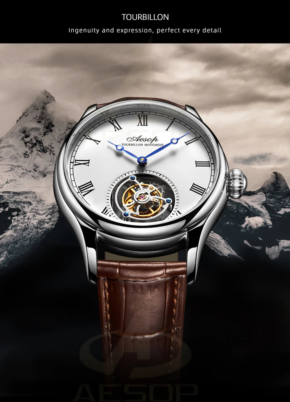 Aesop Real Flying Tourbillon Movement Mechanical Watches Luxury Watch for Men Skeleton Tourbillon Watch Sapphire Official Store