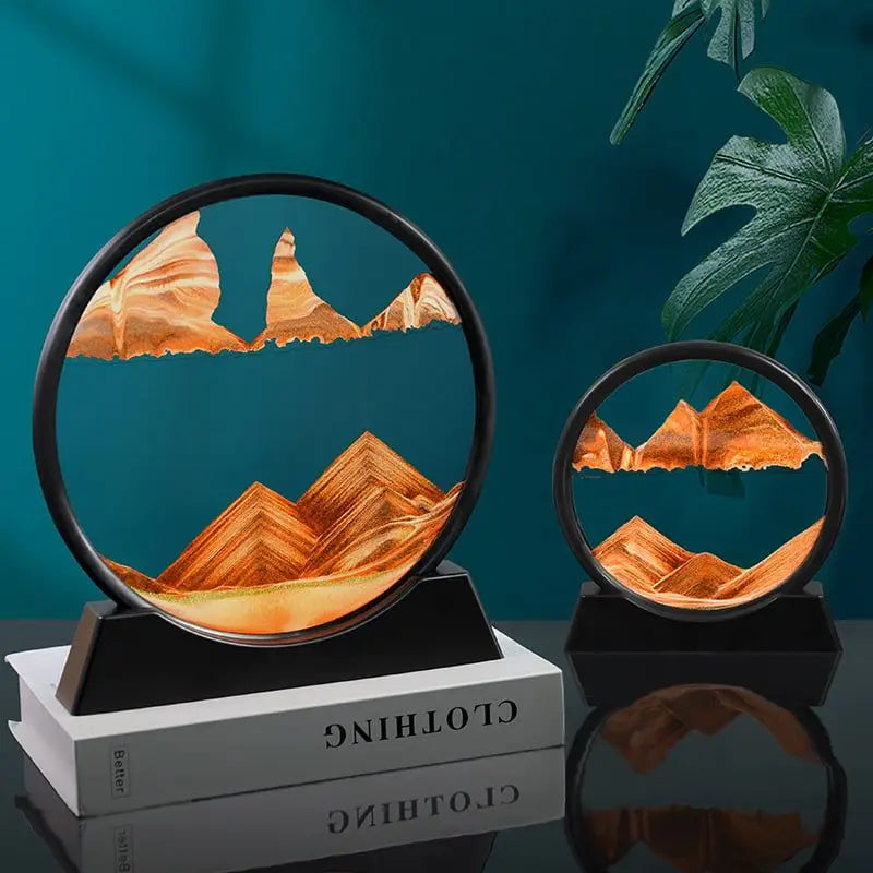 Quicksand Painting Sand Art Round Glass 3D Hourglass Deep Sea Sandscape In Motion Display Flowing Sand Frame for Home Deco