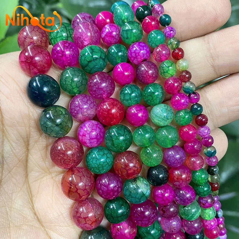 Natural Tourmaline Mixed Dragon Vein Onyx Agates Beads for Jewelry Making.