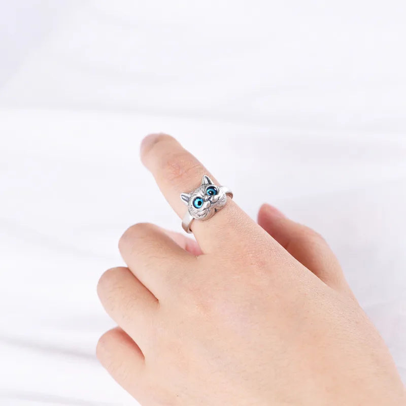 Charm Blue Eyes Cat Rings for Women Girls.