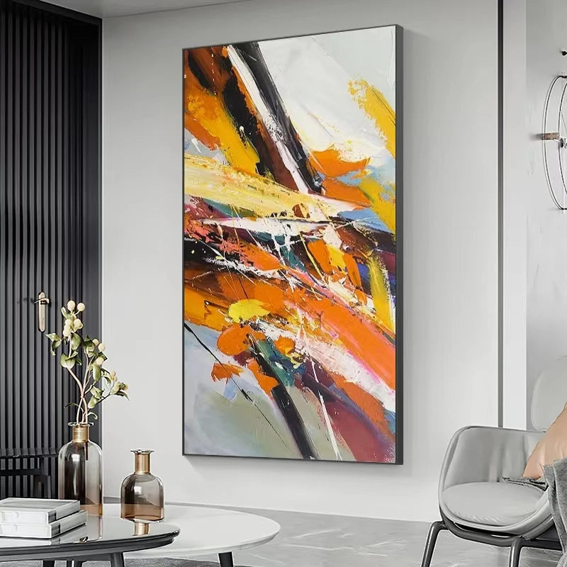 Pure Hand-painted Oil Painting Orange Modern Abstract Corridor Decoration Painting Living Room Vertical Version Hanging Painting