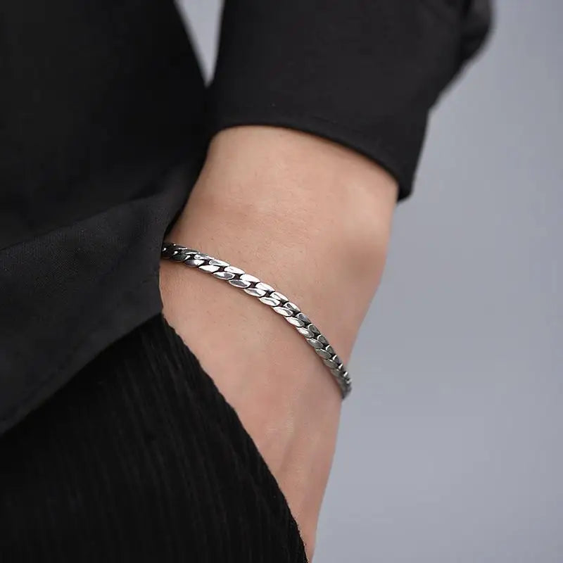 Silver Simple Hand Diamond Bracelet Men