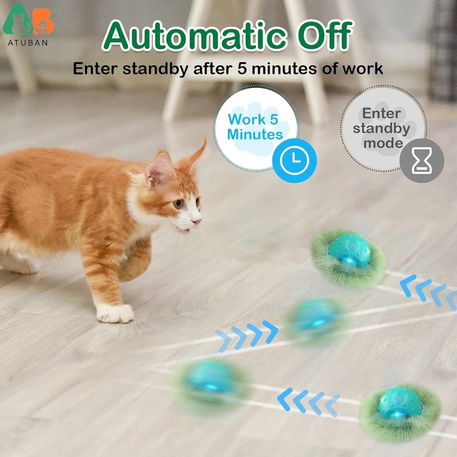 ATUBAN Cat Toys for Indoor Cats, Electric Cat Ball Fast Rolling in Pouch,Motion Activated Chirping Cat Toy,Hide and Seek Cat Toy