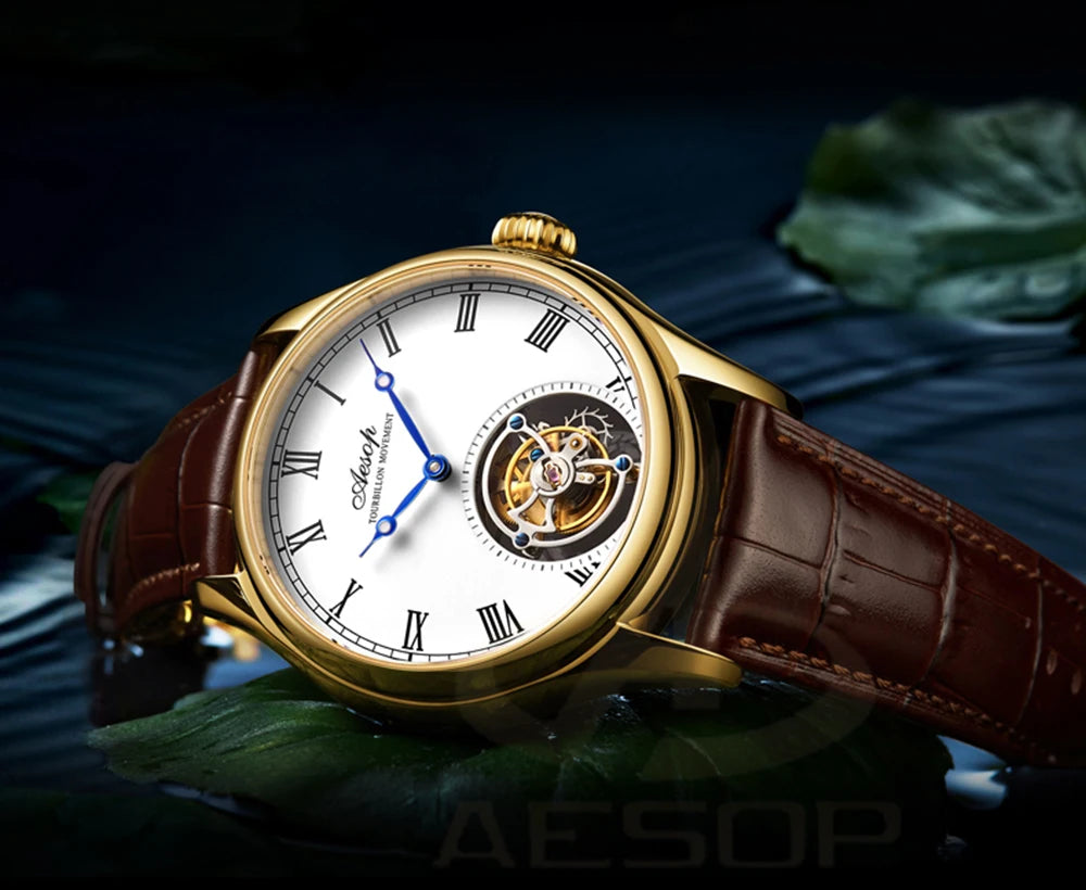 Aesop Real Flying Tourbillon Movement Mechanical Watches Luxury Watch for Men Skeleton Tourbillon Watch Sapphire Official Store