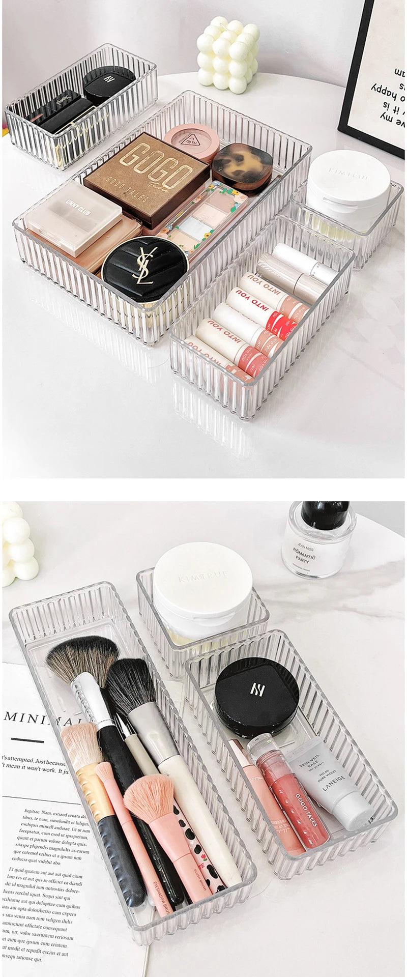 Plastic Transparent Cosmetics Storage Boxes Set Stackable Vanity Bathroom Makeup Organizer Bin Desktop Drawer Organizer