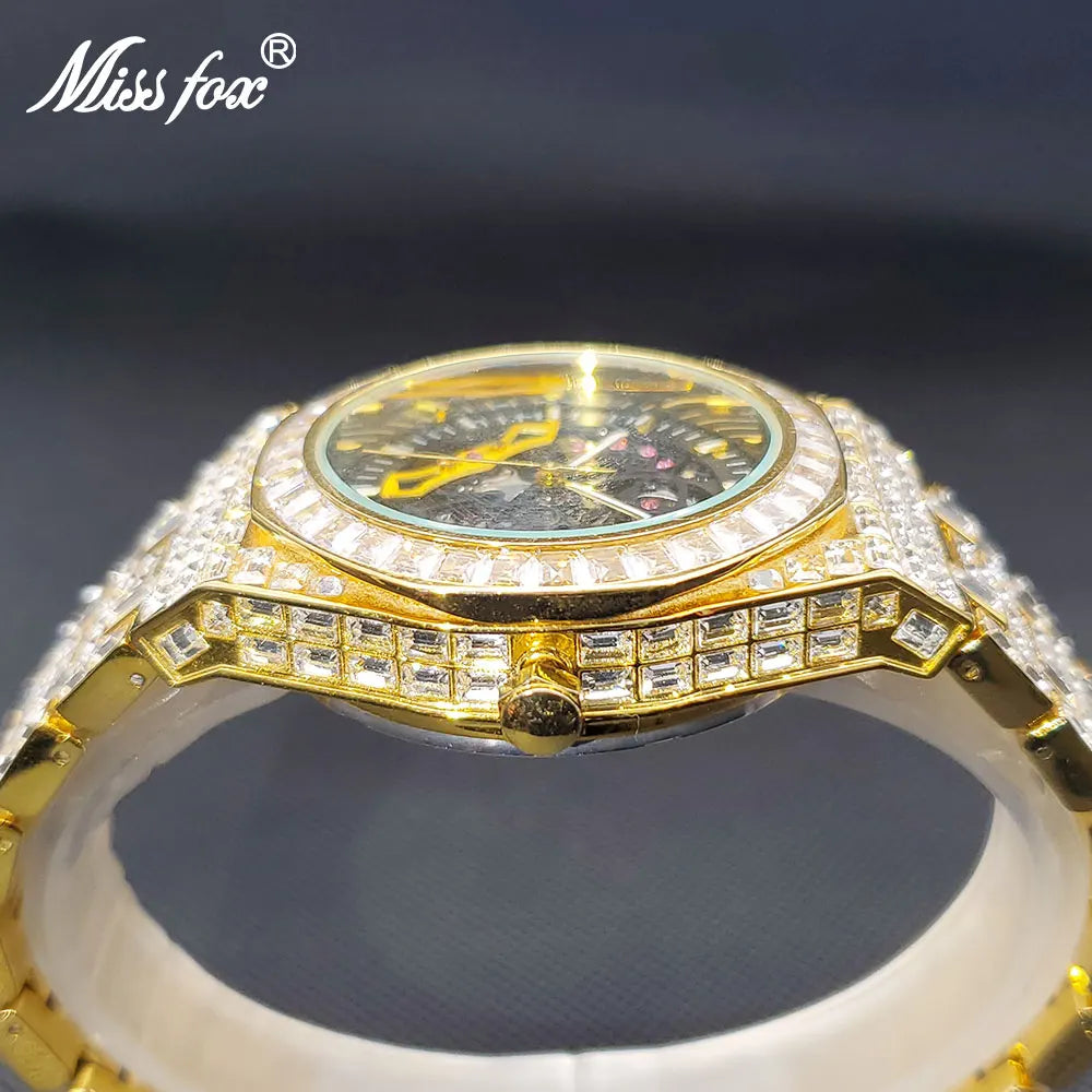 Mechanical Skeleton Watch Luxury Men Gold Diamond Fashion Hip Hop Street Trend Waterproof Automatic Watches For Man Droshipping