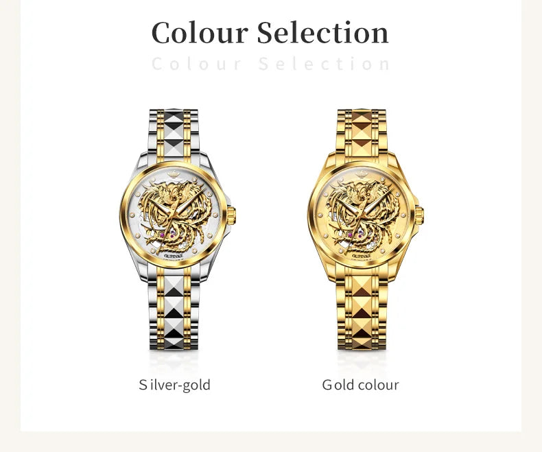 OUPINKE Luxury Carving Phoenix Women Automatic Mechanical Watches New Waterproof Lady Wrist Watch Casual Fashion Watch for Women