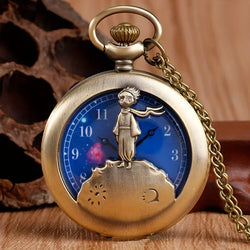 Vintage Bronze Hollow Design Little Prince Necklace Pendant Pocket Watch