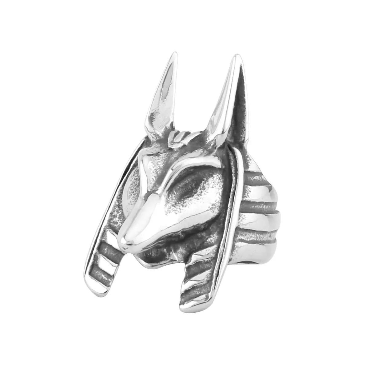 Retro Egypt Mythology Grim Reaper Anubis Stainless Steel Ring Egyptian Jackal God Underworld Gatekeeper Biker Rings Rock Jewelry