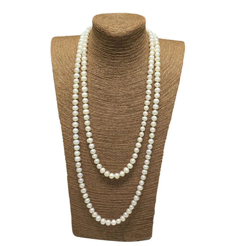 Elegant long freshwater pearl sweater necklace.