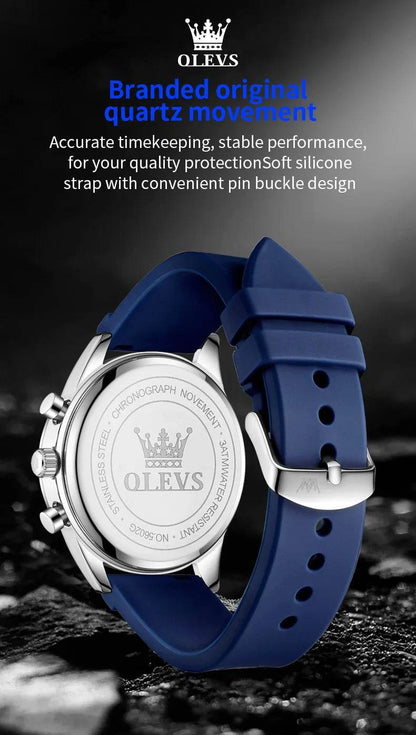 OLEVS 5602 New Sport Chronograph Quartz Watch For Men Waterproof Silicone Strap Man Watches Top Brand Fashion Hand Clock 2024