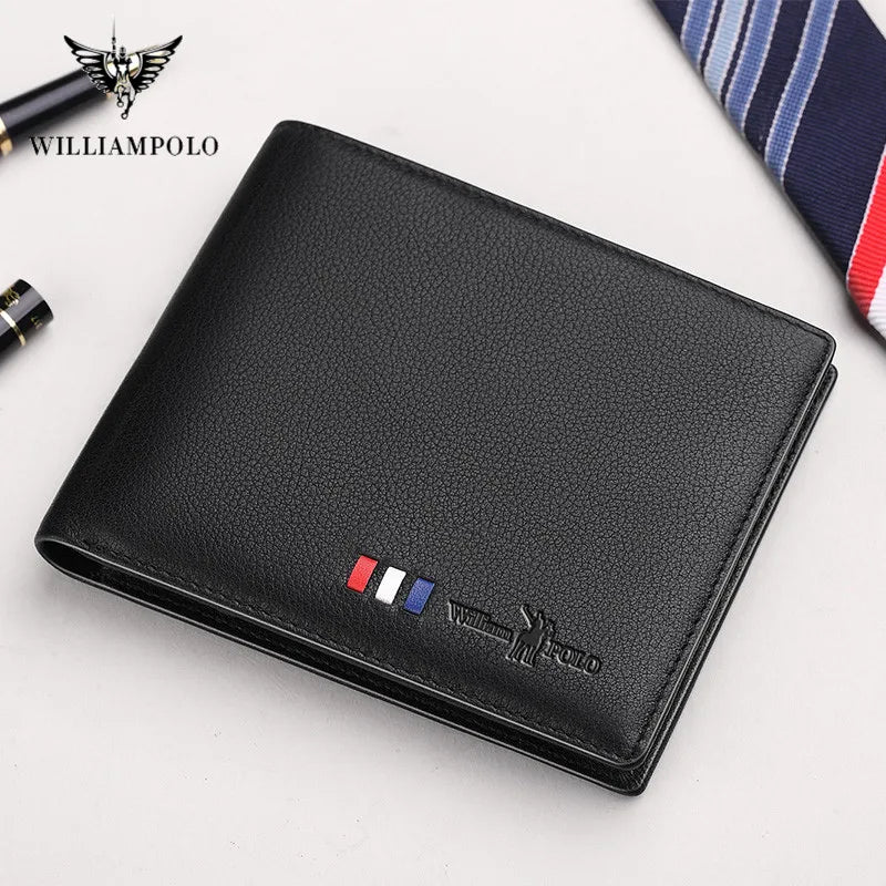 WILLIAMPOLO Men‘s Wallet Genuine Leather Men Wallets Short Male Purse Card Holder Wallet For Men Fashion High Quality