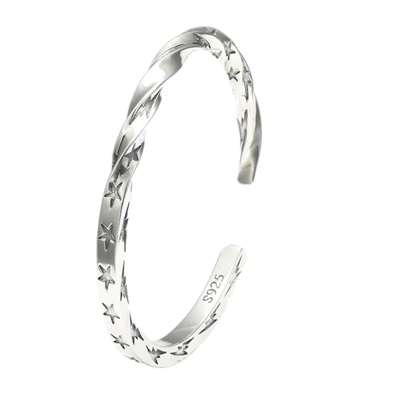 BOCAI Real S925 Silver Jewelry Personality Twisted Star Bracelet Trend Retro Thai Bracelet for Men and Women Holiday Gifts