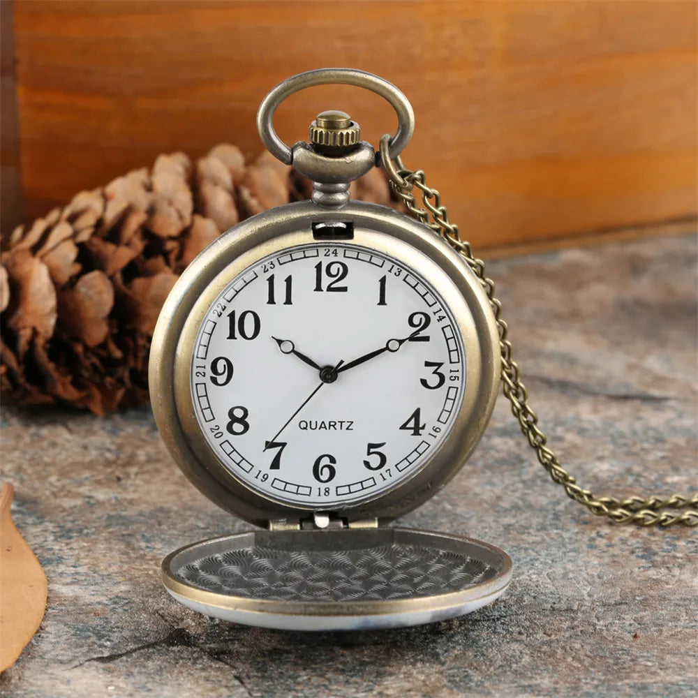 Vintage Retro Bronze Hollow Train Locomotive Steampunk Quartz Pocket Watch Women Men Necklace Pendant with Chain Birthday Gift