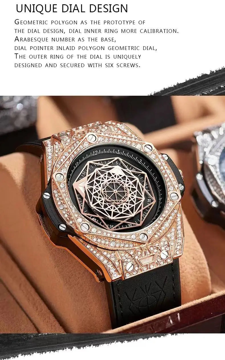 Fashion Mens Watches 2024 Luxury Brand ONOLA Unique Design Full Diamond Round Waterproof Quartz WristWatches Men Original Gifts