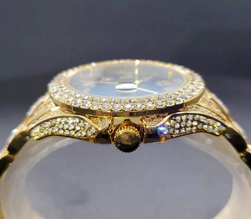 Gold Men's Watch Diamond Luxury Bracelet.