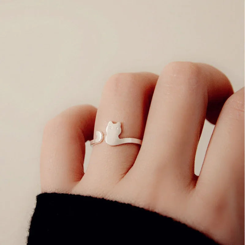 Silver Cat Ring For Fashion Women Jewelry.