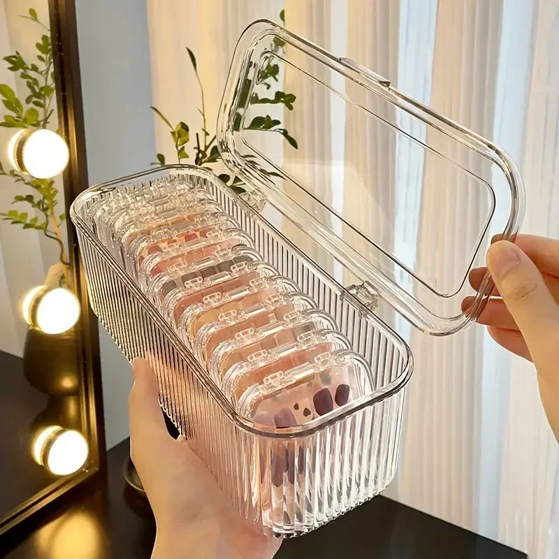 1pc Acrylic Press-On Nail Organizer With Lid-Transparent.