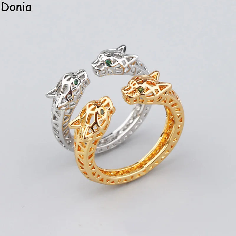 Donia Jewelry's new creative hollow double-headed leopard bracelet European and American popular palace luxury bracelet ring set