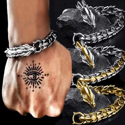 Vintage Mens Jewellery Hip Hop Punk Head Dragon Lin Bracelet Retro Exaggerated Dragon Bracelet Jewelry Men's Accessories