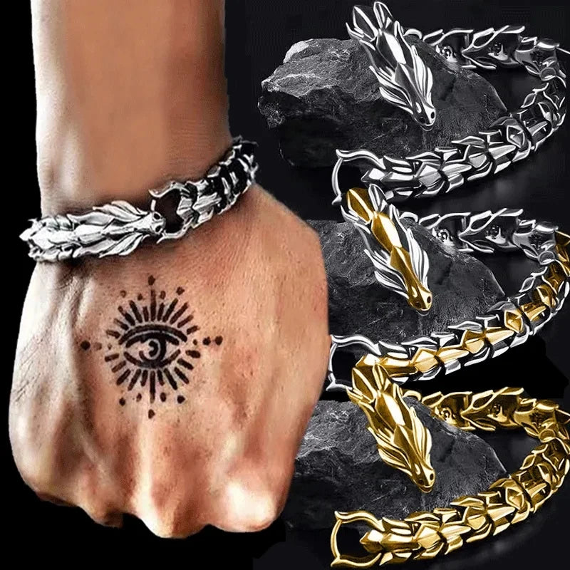 Vintage Mens Jewellery Hip Hop Punk Head Dragon Lin Bracelet Retro Exaggerated Dragon Bracelet Jewelry Men&