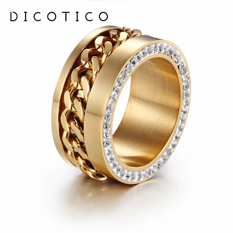 Jewelry Peru Lima Gold Color Twist Pattern Women Rings Zircon Classic Vintage Rings Stainless Steel Wedding Rings For Women