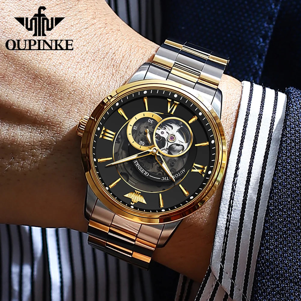 OUPINKE 3190 Automatic Mechanical Watch for Men Japan Movement Skeleton Design Sapphire Crystal Mirror Waterproof Male Watch