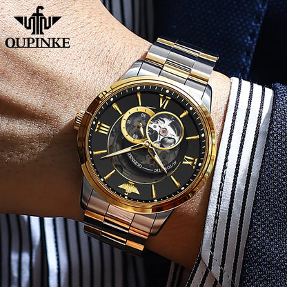 OUPINKE 3190 Automatic Mechanical Watch for Men Japan Movement Skeleton Design Sapphire Crystal Mirror Waterproof Male Watch