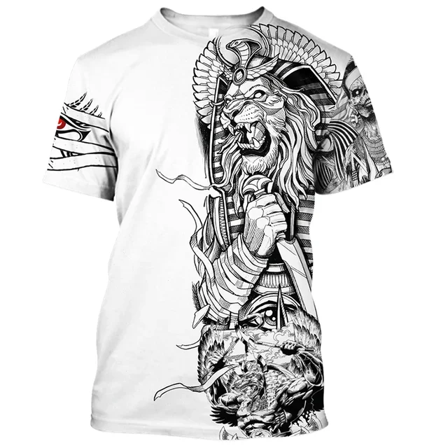 Men'S 3Dt Shirt Summer Vintage Style Fashion Egyptian Pharaoh Print Short Sleeve T Shirt Quick Dry Men'S Crew Collar Loose Top