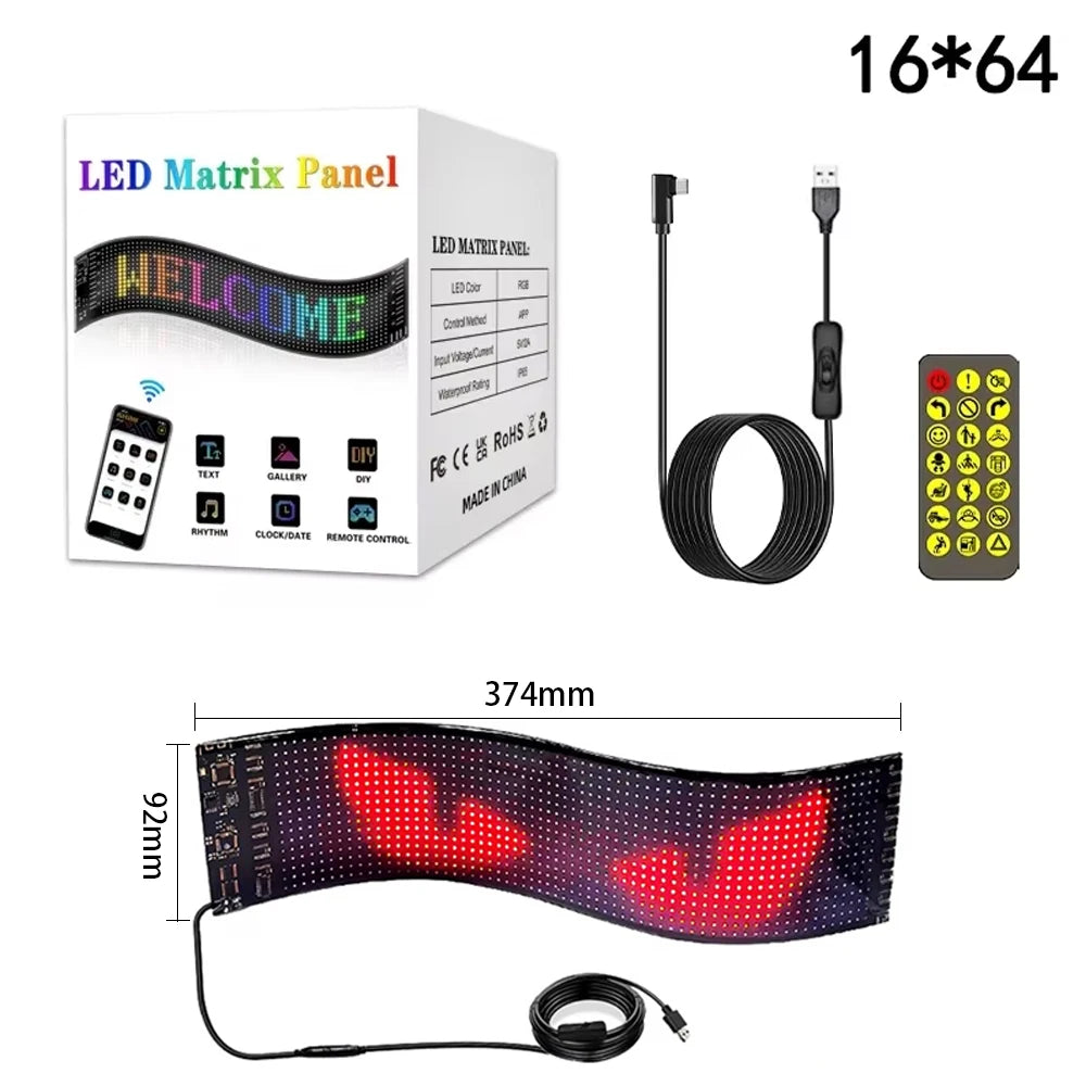 RGB LED Car Sign Animation LED Matrix Pixel Panel DIY Programmable Bluetooth App Control LED Panel Flexible Display Light